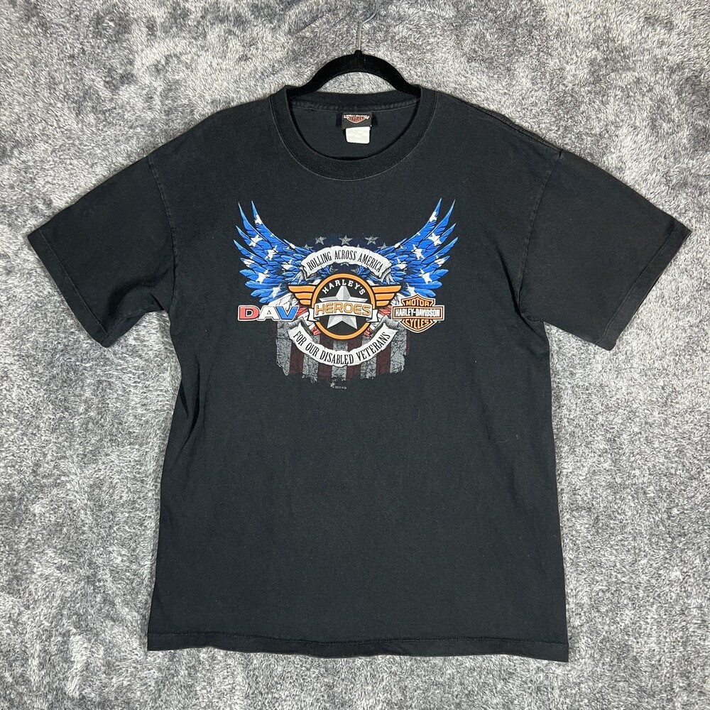 Harley Davidson Shirt Mens Small Black Harleys Heroes DAV Graphic Stillwater OK